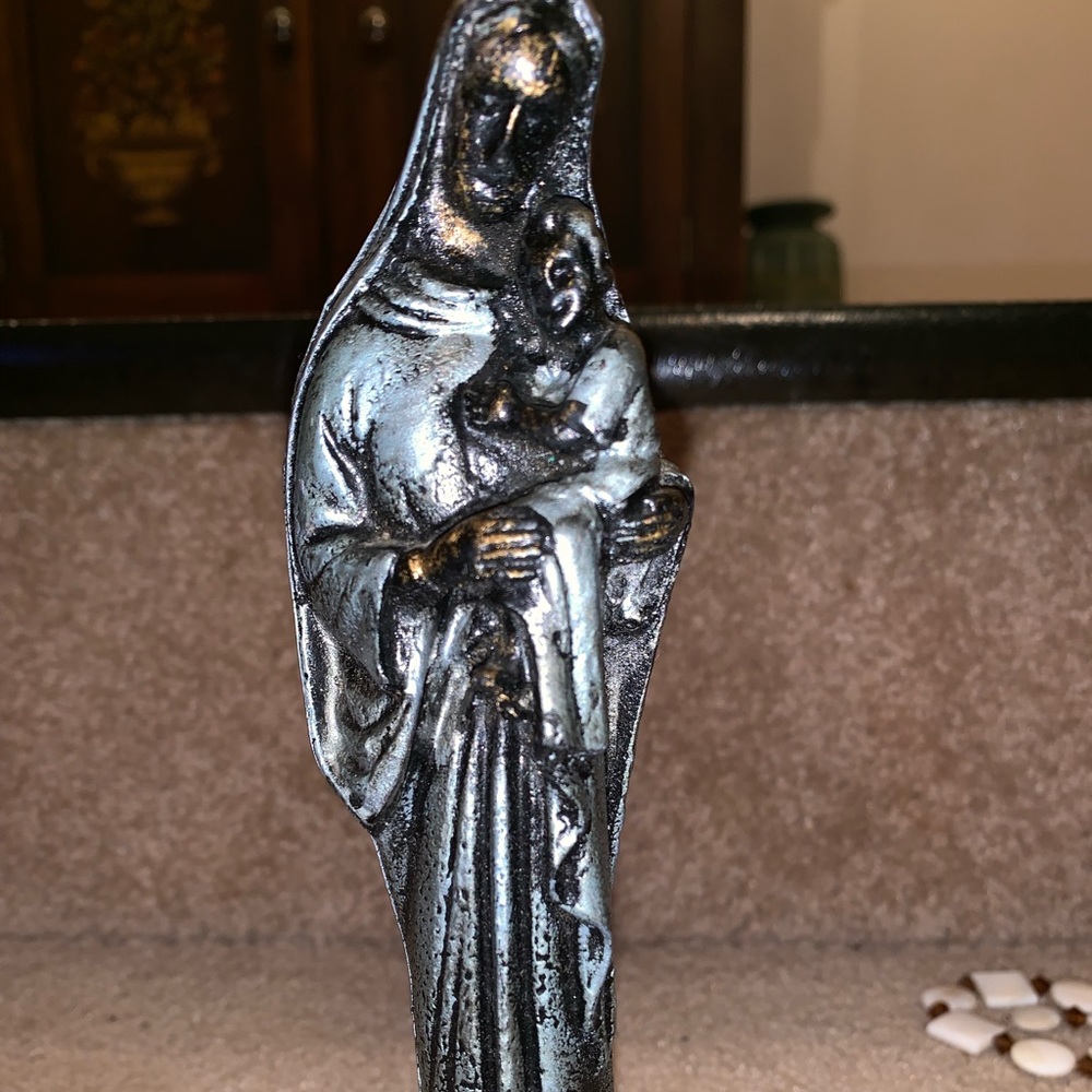 Joseph Holding Baby Jesus Carved From Coal